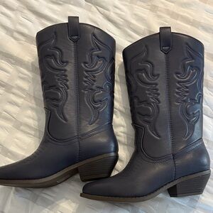 Soda Dark Blue Western Heeled Boots